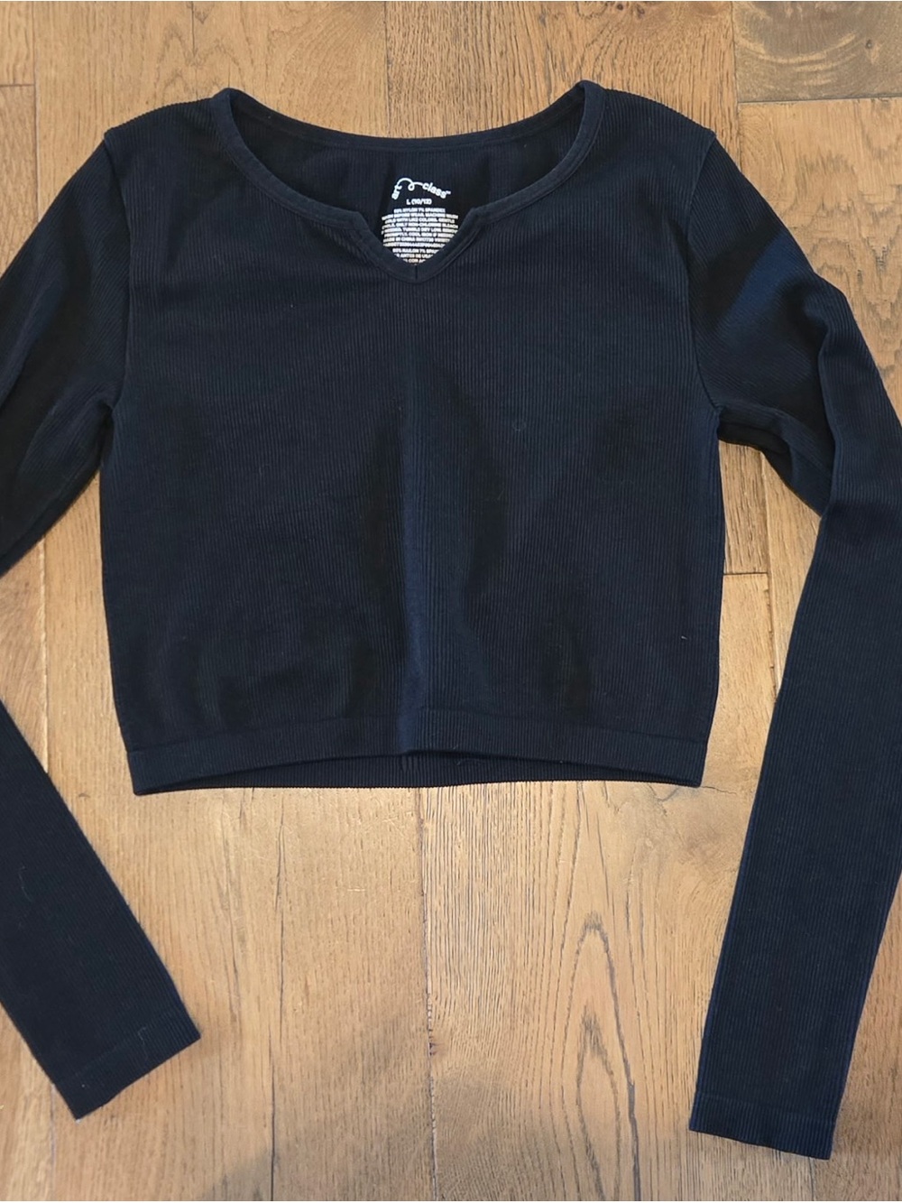 Target Black Long-Sleeve Ribbed V-Notch Crop Top - Kids